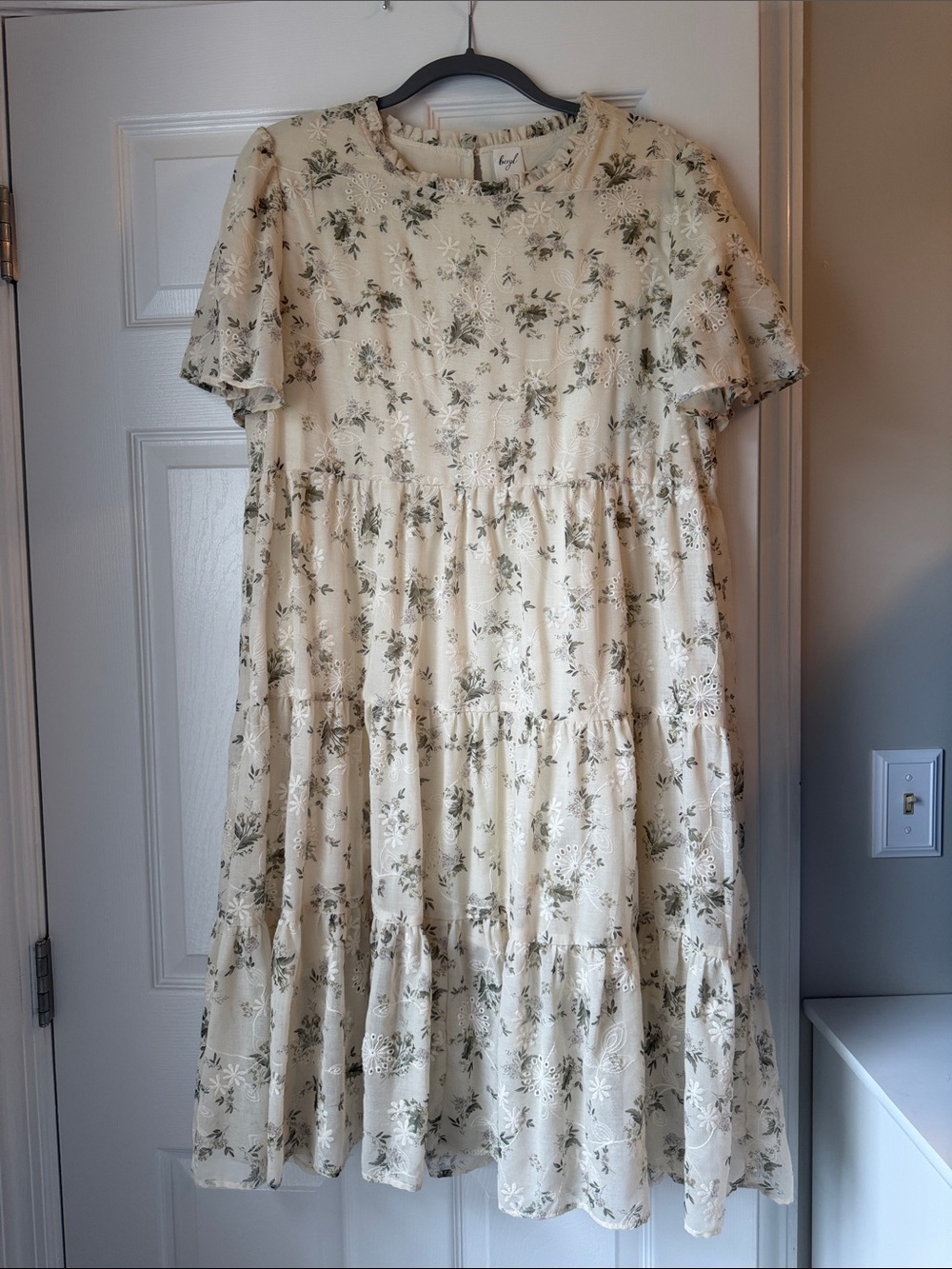 Pinkblush Cream Floral Print Eyelet Lace Maternity Dress